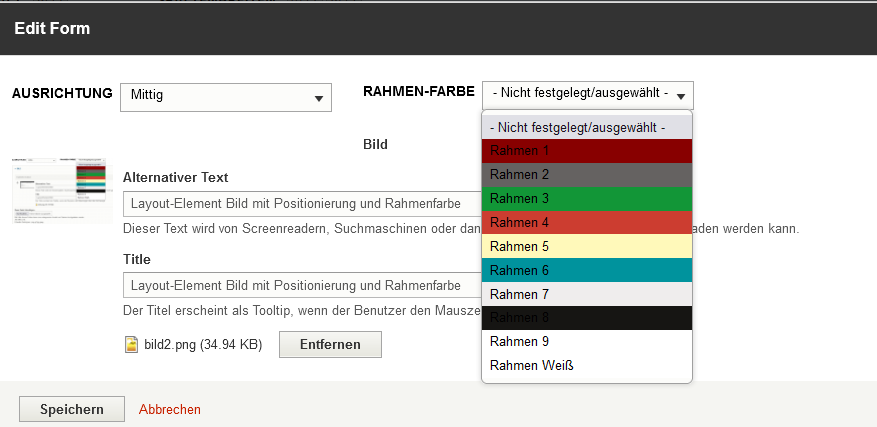 Layout-Element Bild mit Positionierung und Rahmenfarbe